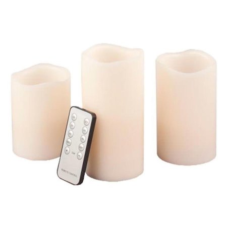 THE GERSON COMPANIES Gerson 41560EC Wax Wavy Edge Flameless LED Candles with Multi-Function Remote; Assorted Size - Set of 3 41560EC